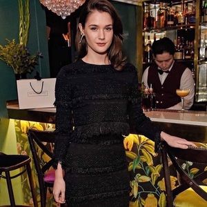 NWT Alice McCall Big Exit Top Sweater in Black Fringe Crew Neck Size 2